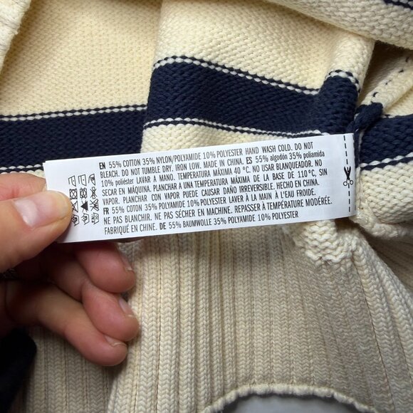 English Factory Striped V-Neck Sweater Cream Navy Heavy Knit NWT Size L - Picture 8 of 12